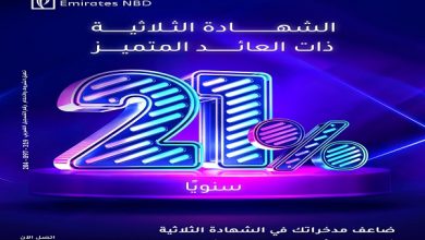 بعائد 21%.. تفاصيل شهادة الادخار الثلاثية المميزة من بنك الإمارات دبي الوطني – مصر